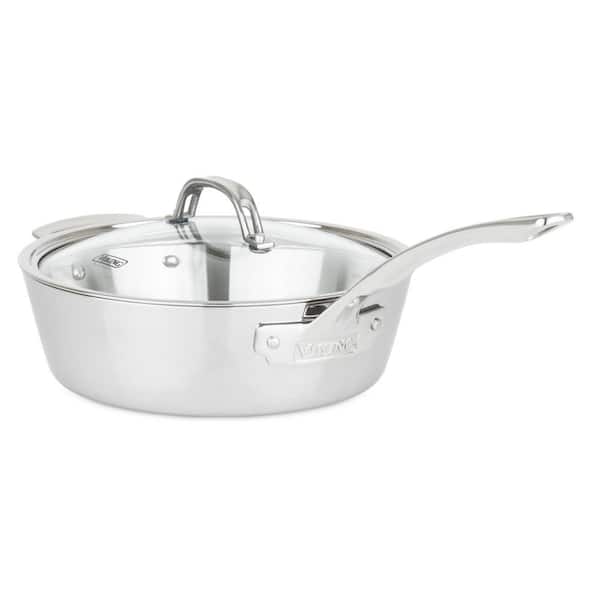 3-Ply Contemporary Stainless Steel 3.6 qt. Saute Pan with Lid, Mirror Finish