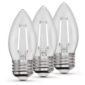 60-Watt Equivalent B10 E26 Medium Dim White Filament Clear Glass Chandelier LED Light Bulb, True White 3500K (3-Pack)