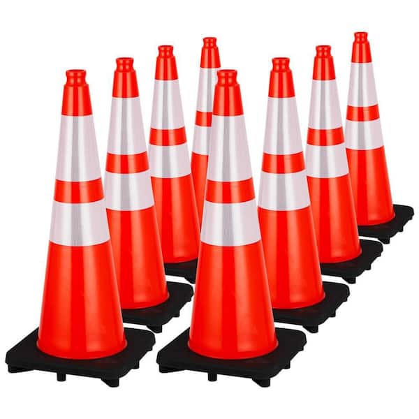 Traffic Cones 28 in. PVC Orange Safety Road Parking Cones with 2 Reflective Collars for Traffic Control, 8 Pack