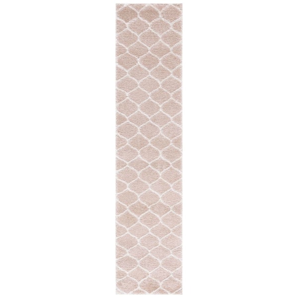 Tahoe Shag 2 ft. x 9 ft. Beige/White Trellis Modern Runner Rug