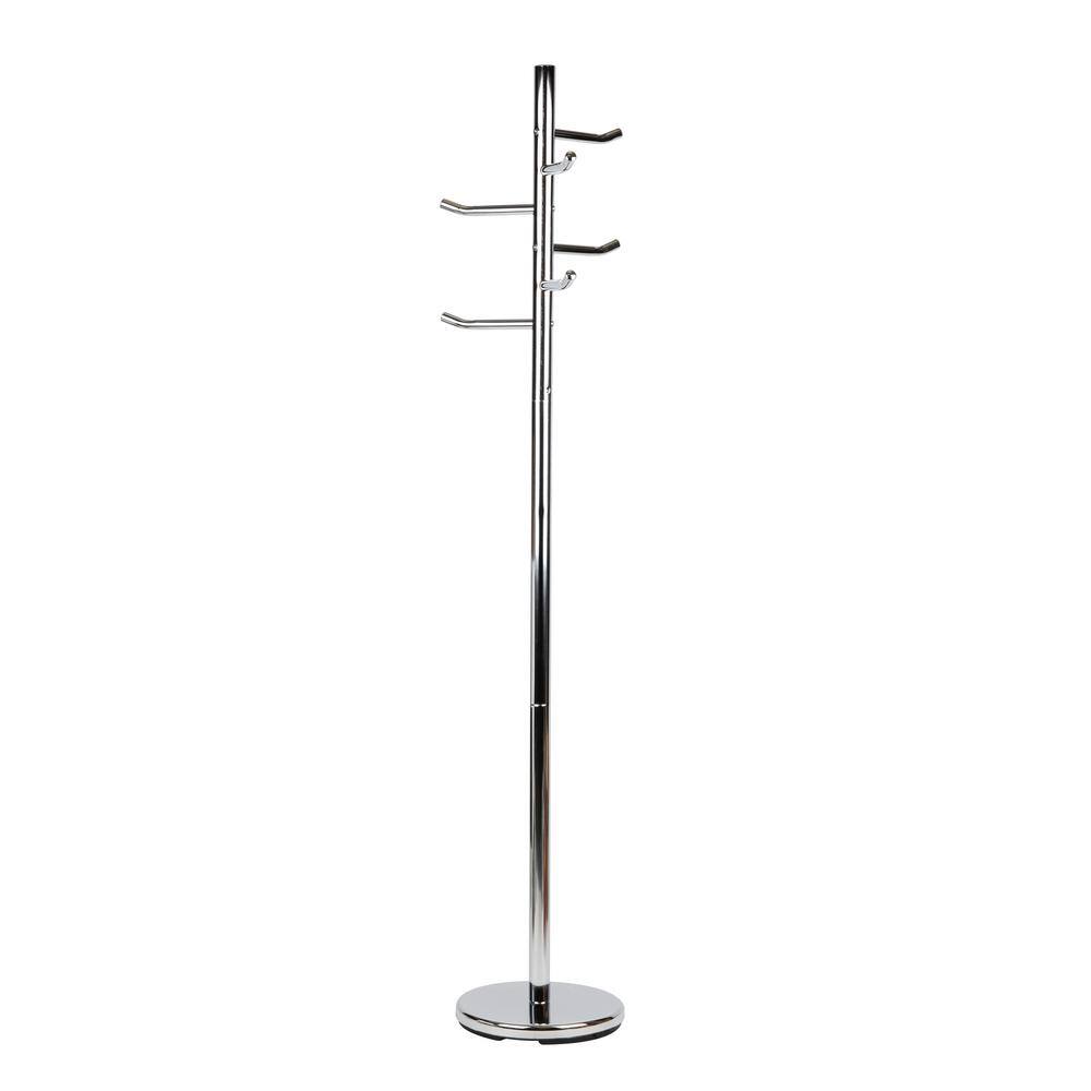 Silver Heavy-Duty Metal Freestanding Coat Rack with 6 Hooks