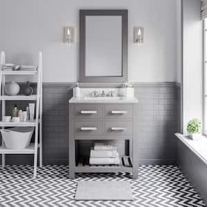30 in. W x 21.5 in. D Vanity in Cashmere Grey with Marble Vanity Top in Carrara White and Mirror