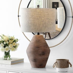 Detris 26.25 in. Brown Table Lamp with Oatmeal Shade