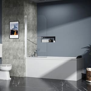 31 in. W x 55 in. H Fixed Tub Door in Silver Chrome with Clear Glass