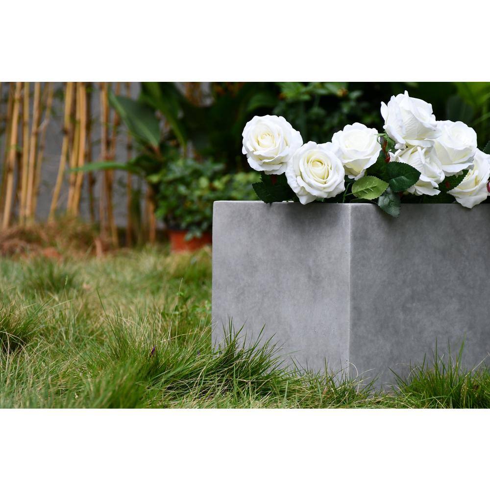 Large Rectangular Gray Lightweight Concrete Outdoor Planter