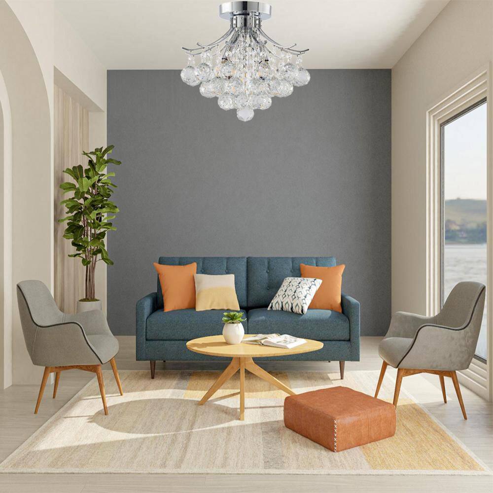 Elegant Chrome 12'' Crystal Semi Flush Mount Lighting