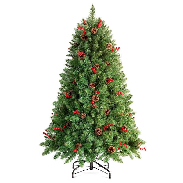 4.5 ft. Prelit Christmas Tree, Predecorated with Pinecones and Berries Artificial Tree with 300-Clear Warm Lights