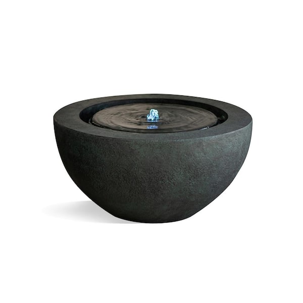 XBRAND 19.8 in. W Round Polyresin Waterfall Floor Fountain w/LED Light for Indoor/Outdoor, Garden Water Fountain in Dark Green