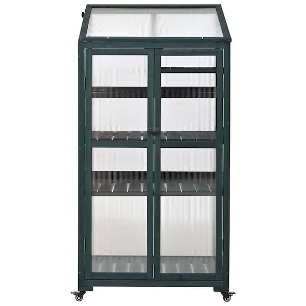 Unbranded 31.5 in. W x 22.4 in. D x 62 in. H Green Wood Large Greenhouse w/ Wheels and Adjustable Shelves for Outdoor Indoor Use