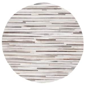 Studio Leather Ivory Grey 6 ft. x 6 ft. Striped Round Area Rug