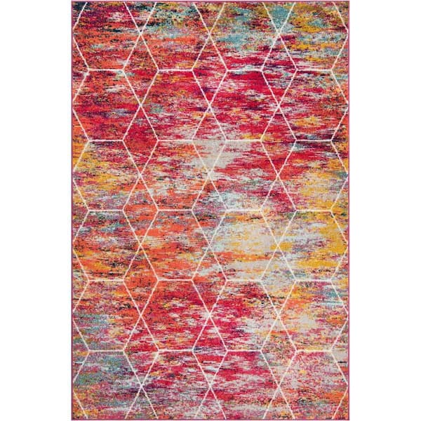 Trellis Frieze Geometric Multi 6 ft. x 9 ft. Area Rug