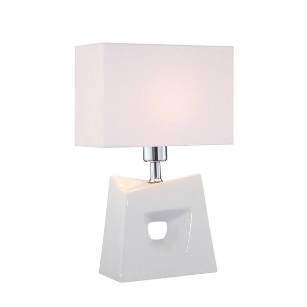 Illumine 1-Light 16 in. Table Lamp White Finish White Fabric Shade