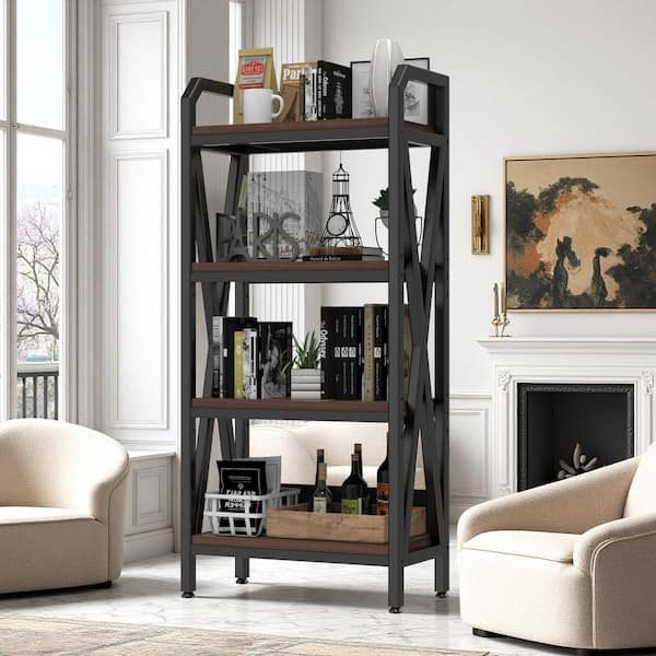 56.30 in. 4-Level Metal and Wooden Bakers Rack-Kitchen Storage Shelves for Garage and Pantry in Black
