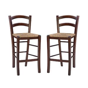 Kirsten 35.5"H Dark Walnut Ladder Back Wood 24.4" Seat Height (Set of 2) Counter Stool with Wood Seat