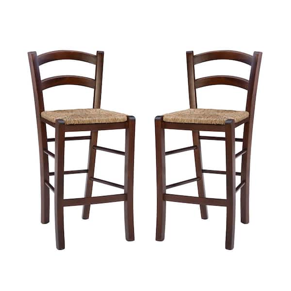 Linon Home Decor Kirsten 35.5"H Dark Walnut Ladder Back Wood 24.4" Seat Height (Set of 2) Counter Stool with Wood Seat