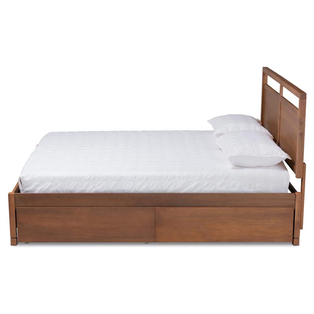 Walnut Brown Full Size Wood Storage Bed with Tufted Upholstery
