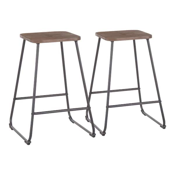 Lumisource Zac 24 in. Industrial Wood and Metal Counter Stool (Set of 2)