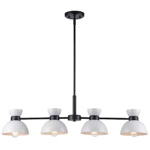 Azaria 4-Light White and Black Kitchen Linear Chandelier Light Fixture with Metal Dome Shades