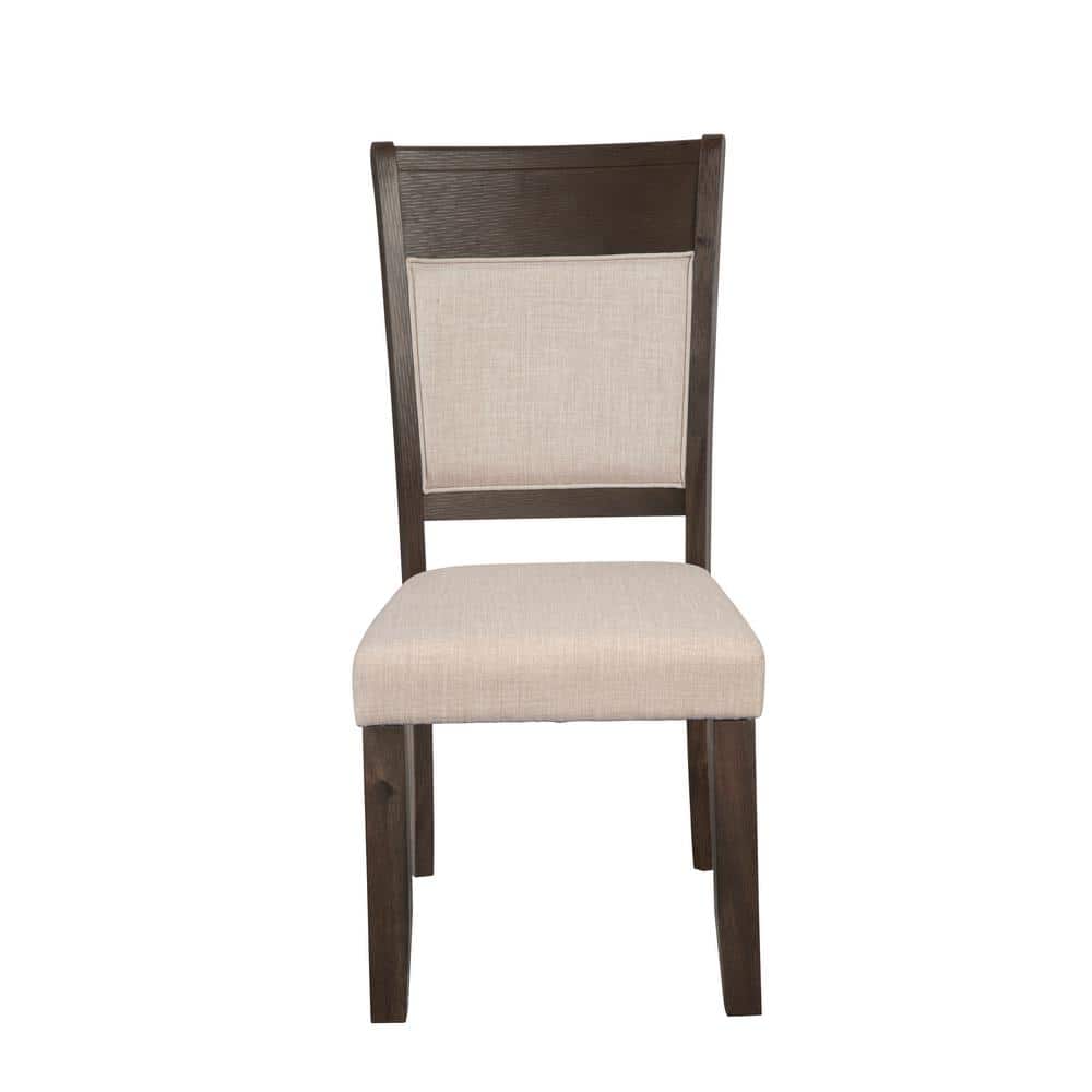 Transitional Beige Upholstered Side Chair with Acacia Wood Frame