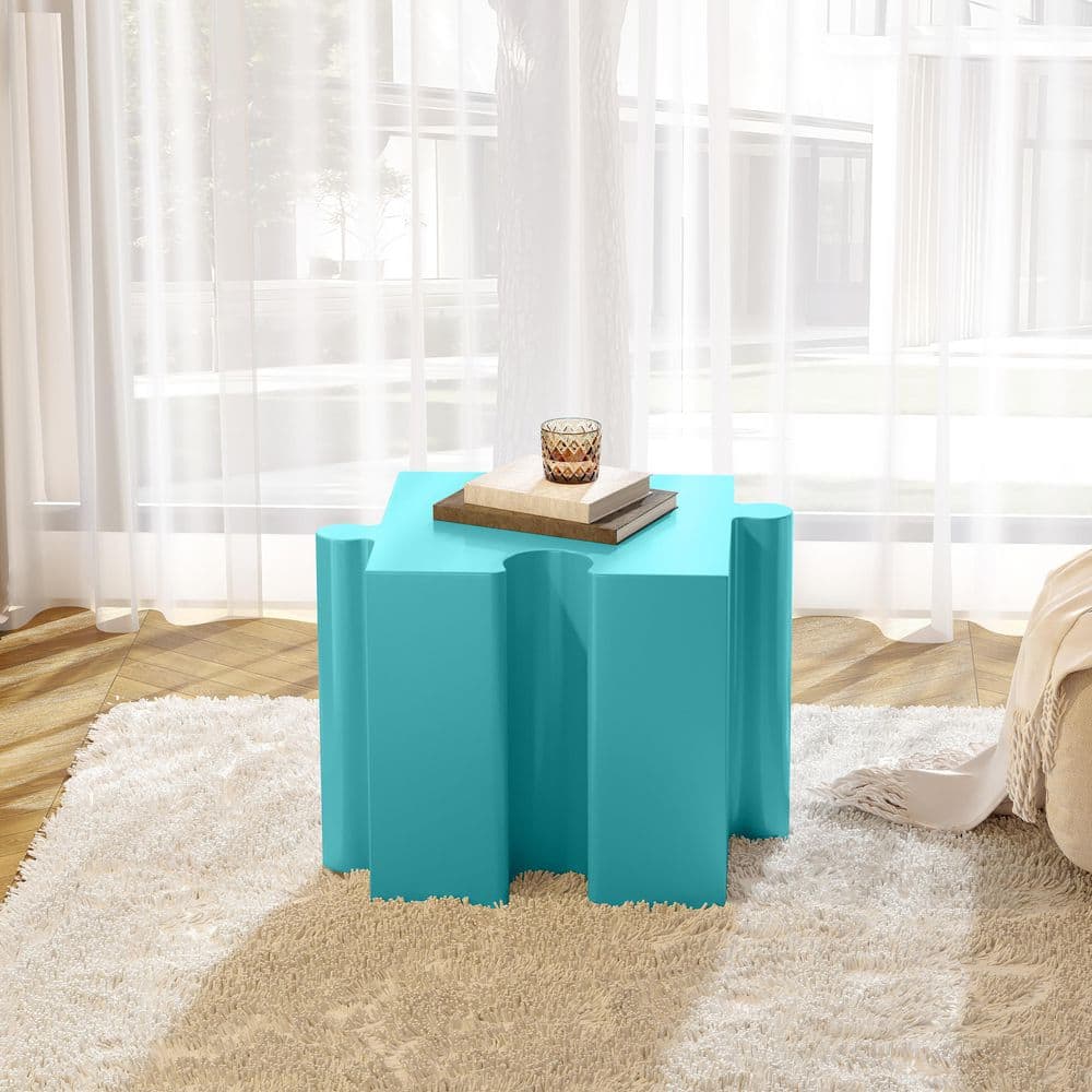 Alma Puzzle Art Light Blue Indoor/Outdoor Concrete MGO Specialty Concave Edge Patio Side Table, 15.5 in. x 17.75 in. price history on PriceWatchPro