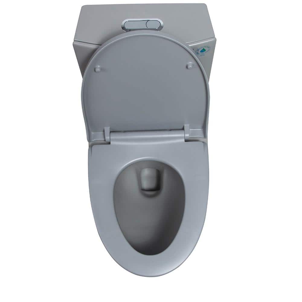 Light Gray Ceramic Dual Flush Elongated One-Piece Toilet