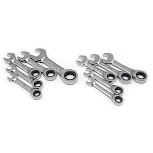 SAE and Metric Stubby Combination Ratcheting Wrench Set (10-Piece)