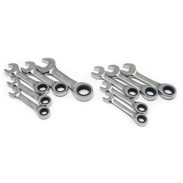 Husky SAE and Metric Stubby Combination Ratcheting Wrench Set (10-Piece)