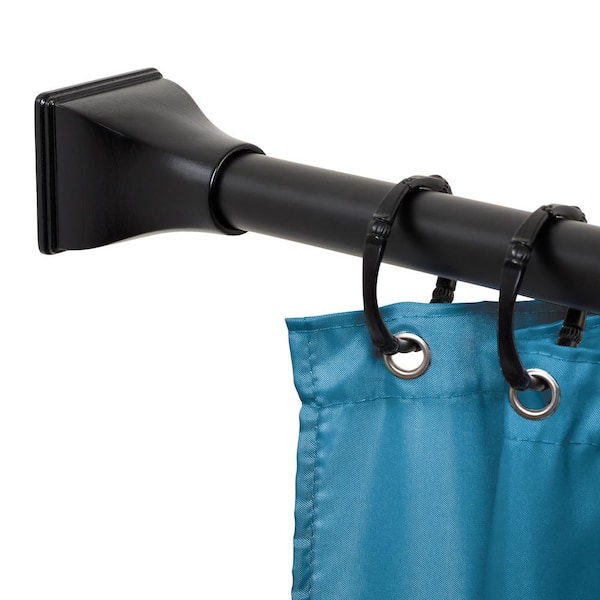 NeverRust 72 in. Aluminum Adjustable Tension Decorative Shower Rod with Square Finials in Black