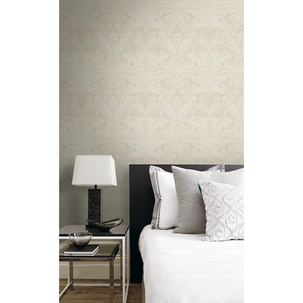 Oriental Damask Cream Paper Non Pasted Strippable Wallpaper Roll (Cover 56.00 sq. ft.)