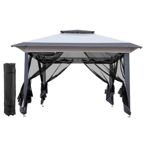 12 ft. x 12 ft. Gray Outdoor Pop-Up Canopy with Mesh Sidewalls