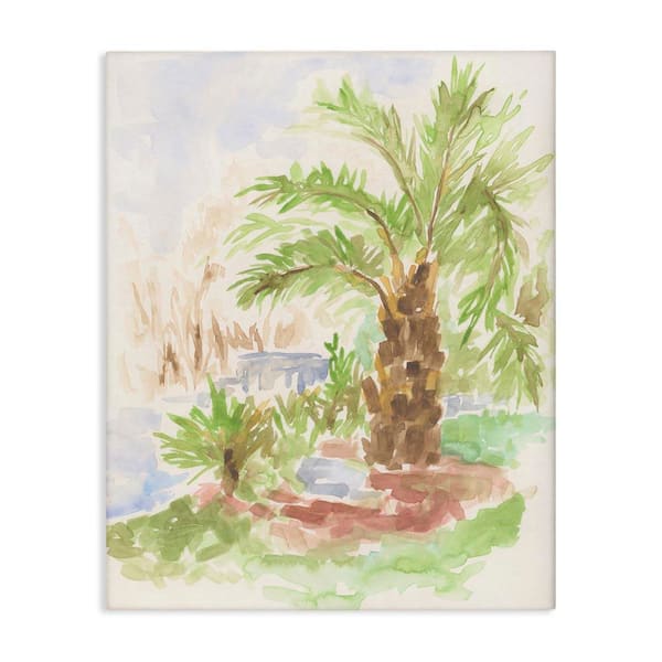 Stupell Industries Palm Tree River's Edge by June Erica Vess Unframed Nature Graphic Art Print 30 in. x 24 in.