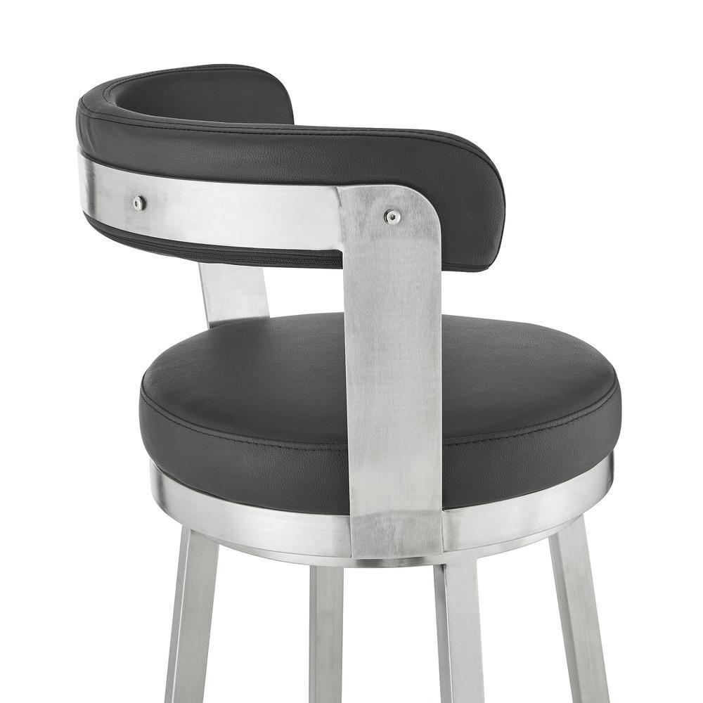 Contemporary 30" Black Faux Leather Swivel Bar Stool with Metal Base