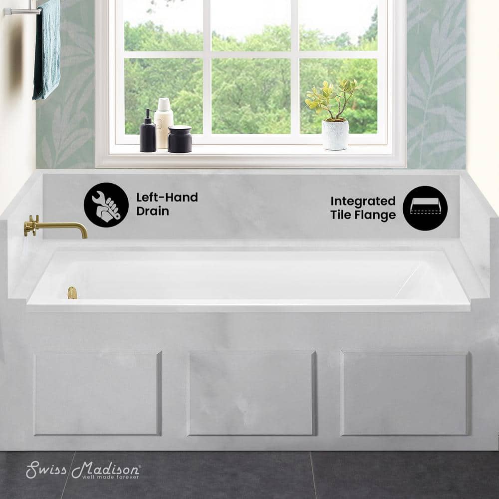 Voltaire 60" x 32" White Acrylic Alcove Bathtub with Jets