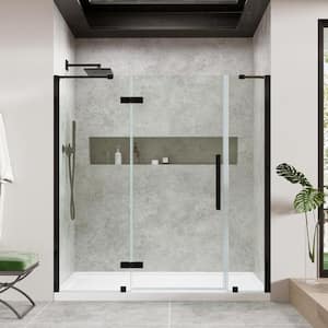 Tampa 72 in. L x 32 in. W x 75 in. H Alcove Shower Kit with Pivot Frameless Shower Door in Black and Shower Pan