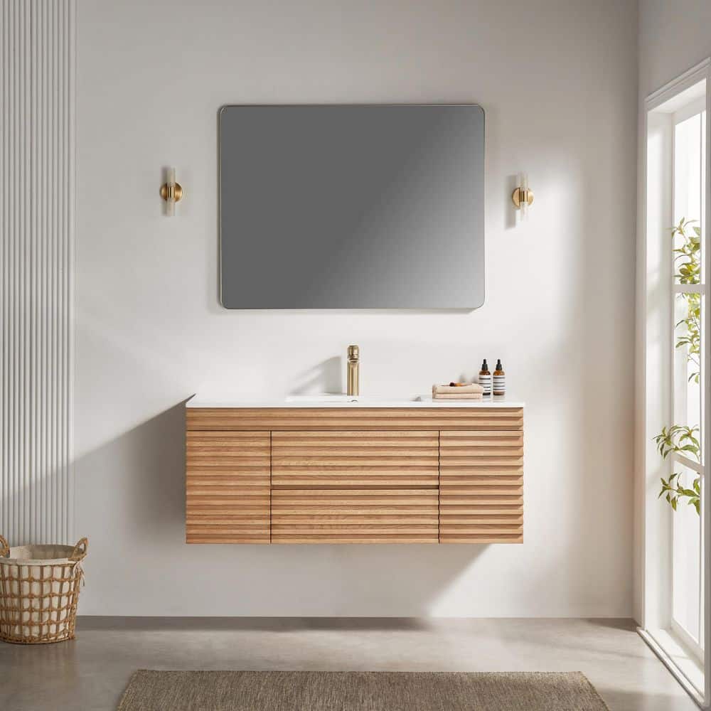 48 in. W x 18 in. D x 20 in. H Single Sink Floating Bath Vanity in Natural Walnut with White Ceramic Top price history on PriceWatchPro
