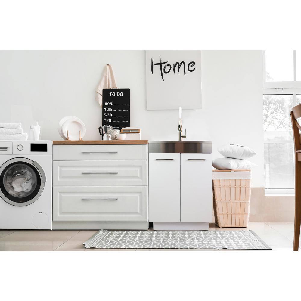 24-Inch White Freestanding Stainless Steel Laundry Sink with Faucet