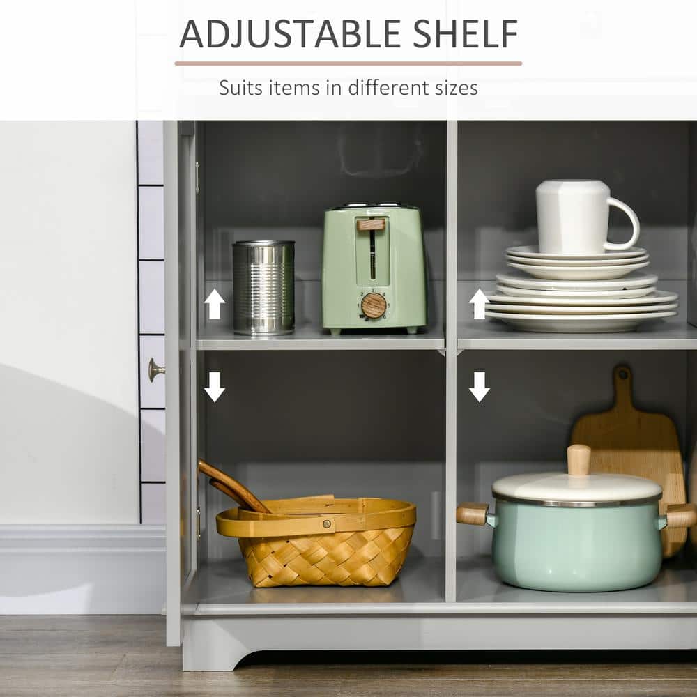 Gray Rubberwood Top Modern Sideboard Buffet with Adjustable Shelves