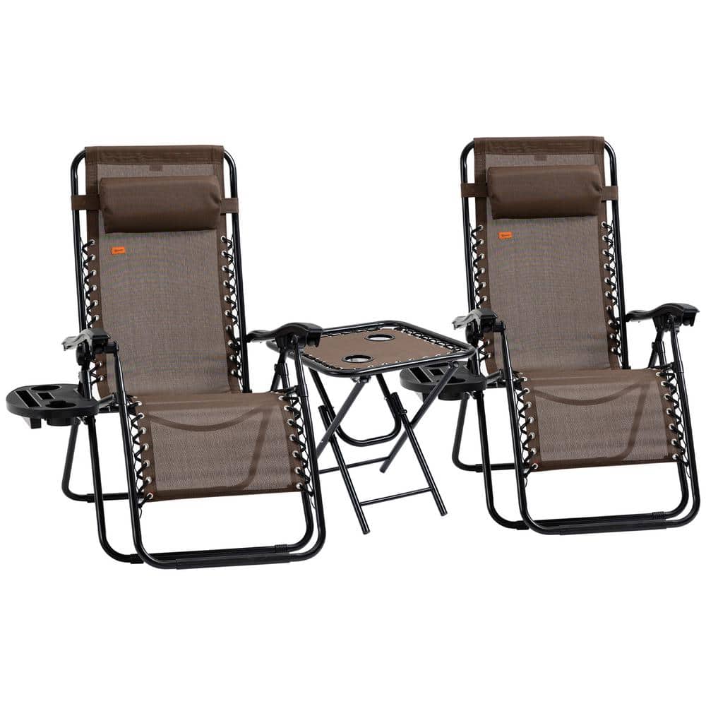 Brown Zero Gravity Chair Set with Side Table, Folding Reclining Chair with 