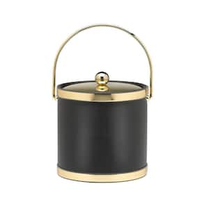 Sophisticates 3 Qt. Black w/Polished Brass Ice Bucket with Bale Handle, Metal Cover