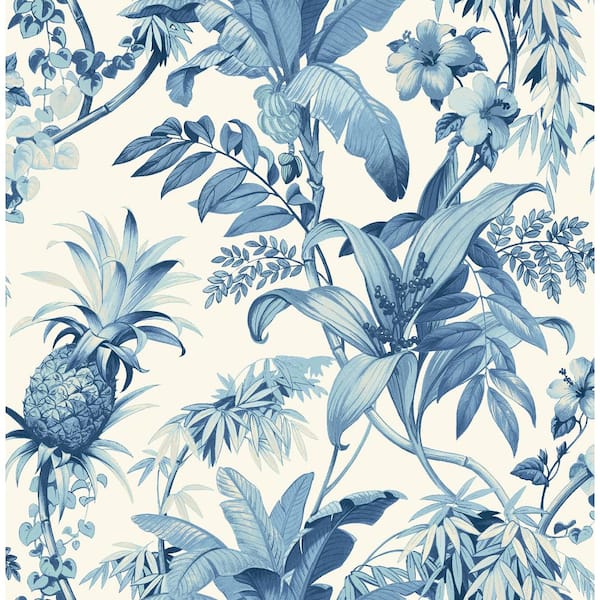 Malay Botanic Bliss Blue Coastal Tropical Vinyl Peel and Stick Wallpaper Roll (Covers 30.75 sq. ft.)