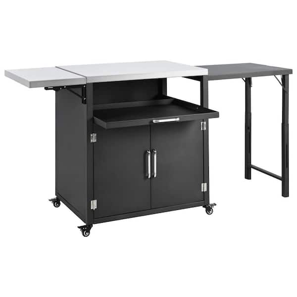 23.7 in. W x 47.2 in. D x 37.4 in. H Black Iron Outdoor Storage Cabinet with Folding & Expandable Work Surfaces