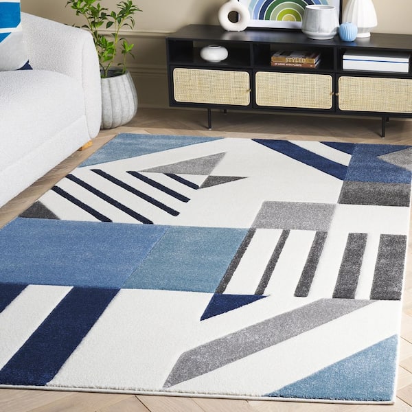 Hollywood 8 ft. x 10 ft. Ivory/Blue Abstract Geometric Area Rug