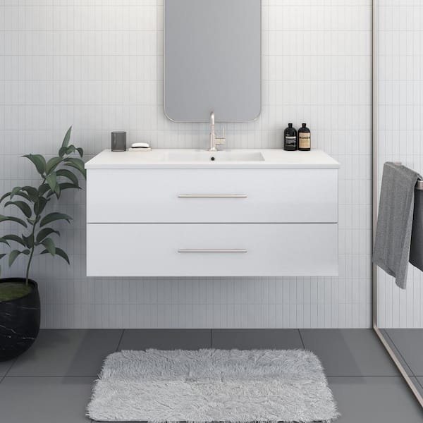 VOLPA USA AMERICAN CRAFTED VANITIES Napa 48 in. W x 20 in. D Single Sink Bathroom Vanity Wall Mounted in Glossy White with Acrylic Integrated Countertop
