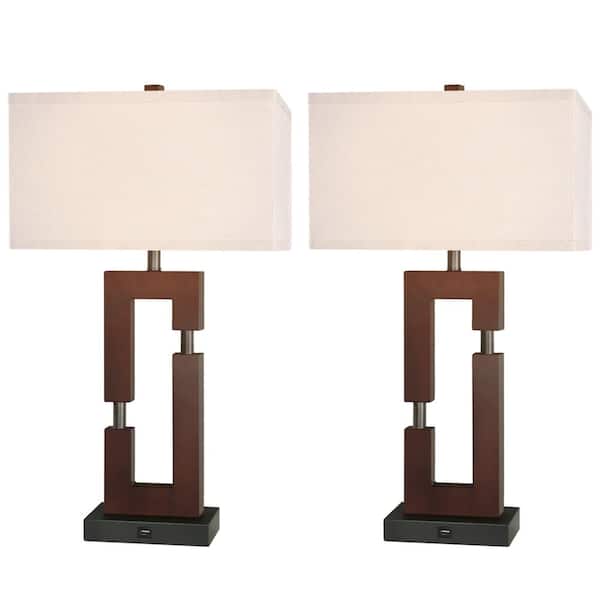 Pia Ricco 25.9 in. Reddish Brown Table Lamp Set With USB Port (Set of 2)