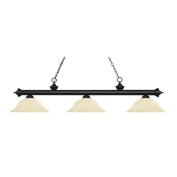 Riviera 3-Light Matte Black With Golden Mottle Glass Shade Billiard Light With No Bulbs Included