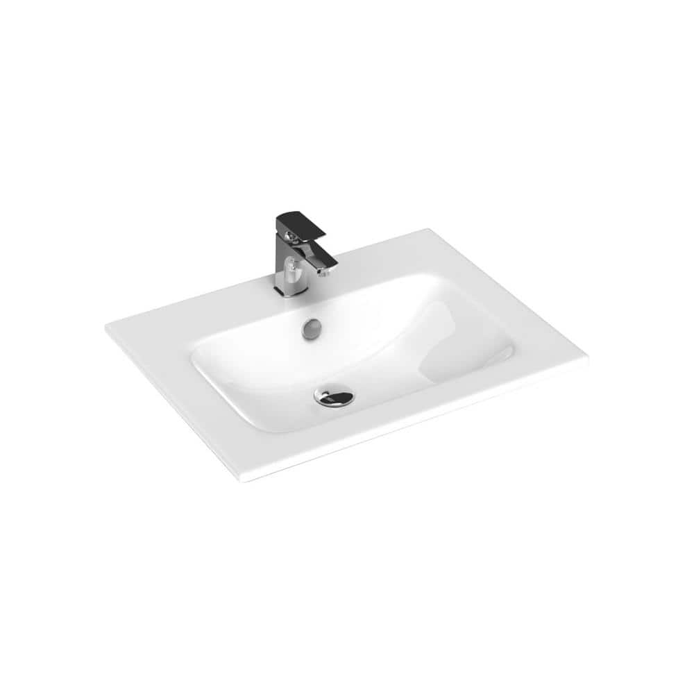 Joy 24" Glossy White Ceramic Wall-Mount Rectangular Sink