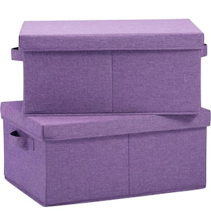25 Qt. Linen Clothes Storage Bin with Lid in Purple (2-Pack)