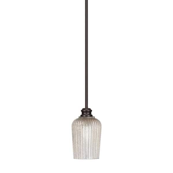 Unbranded Albany 60-Watt 1-Light Espresso Shaded Pendant Light with Silver Textured Glass Shade, No Bulbs Included