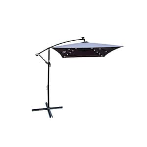 10 FT. x 6.5 FT. Rectangular Patio Beach Market Solar LED Lighted Umbrella with Crank and Cross Base in Anthracite