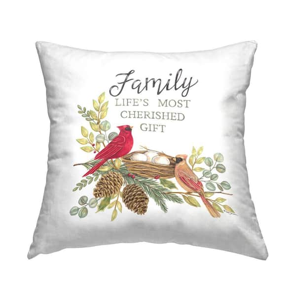 Stupell Industries Family Phrase with Birds Multi-Color Print Polyester 18 in. x 18 in. Throw Pillow